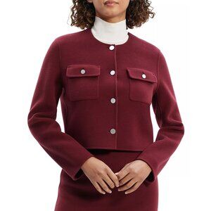 595$ Theory Double Face Wool & Cashmere Pocket Jacket Women's Size 12 Wine Red